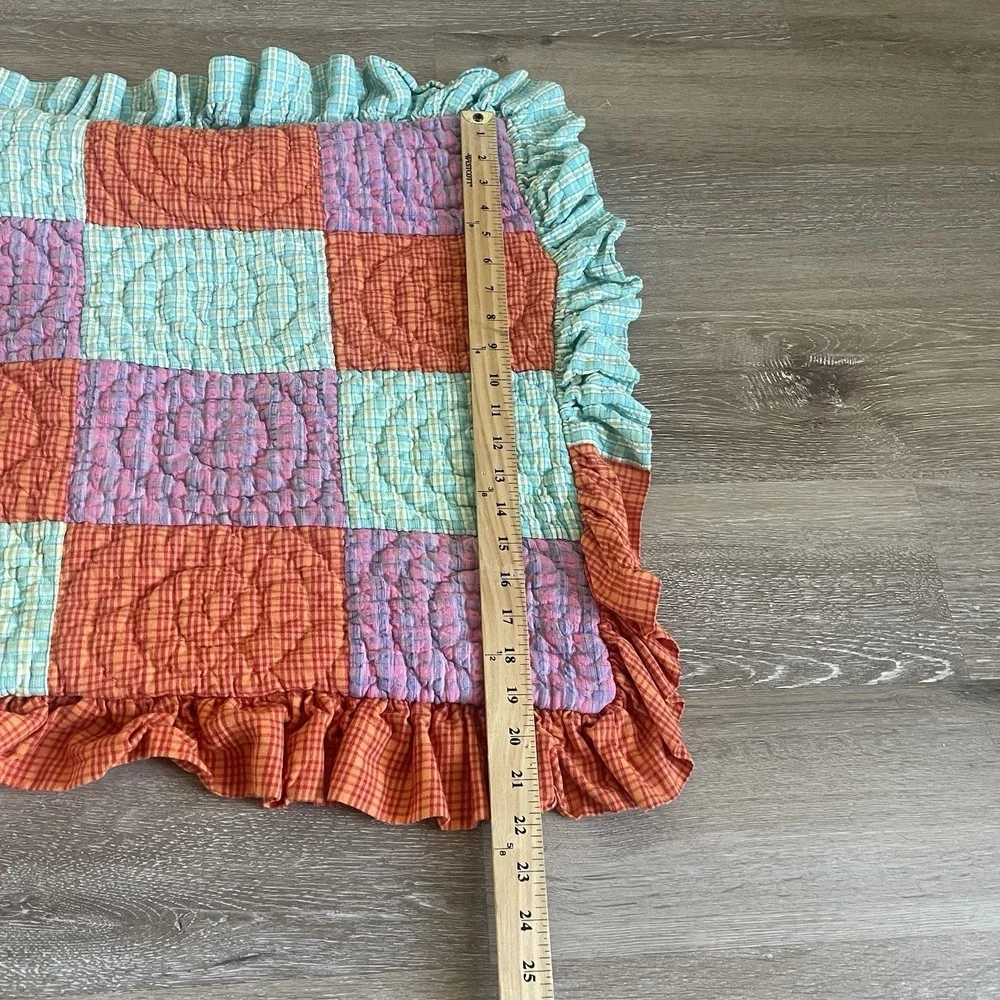 Vintage Patchwork Quilted Pillow Throws Ruffle Edge Cottage Core Plaid Standard